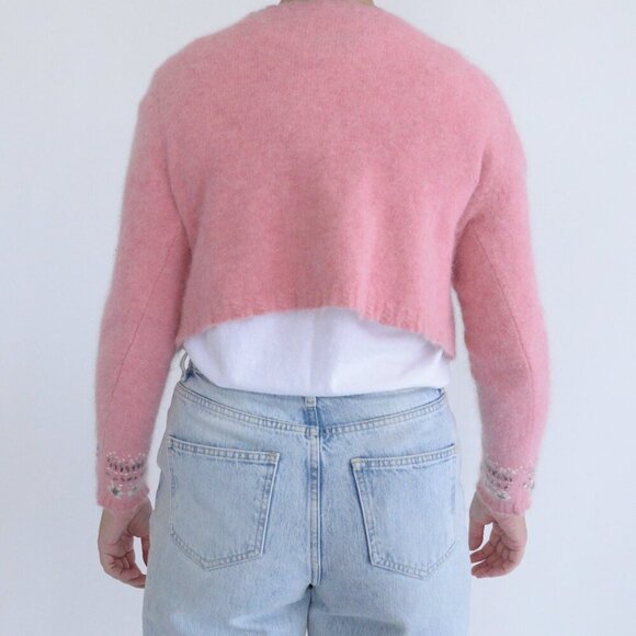 Planet Earth Pink 44% Australian Lamb Wool 34% Angora Fine Knit Crop Sweater M - Picture 3 of 12